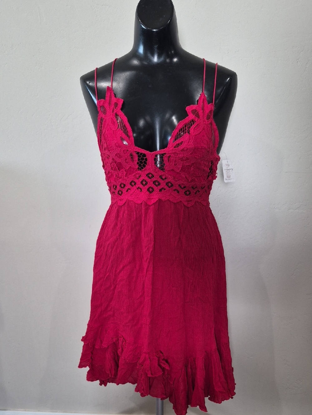 Intimately Free People Red Crocheted Lace Bodice Mini Dress